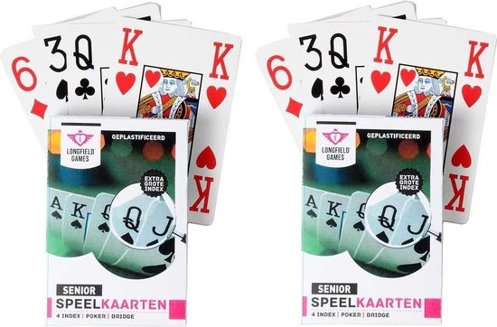 Longfield 2x Senioren Speelkaarten Plastic Poker/bridge/kaartspel Met Grote Cijfers/letters - Ideaal Voor Oudere Mensen/slechtzienden - Kaartspellen - Speelkaarten - Pesten/pokeren 3 Longfield 2x Senioren Speelkaarten Plastic Poker/bridge/kaartspel Met Grote Cijfers/letters - Ideaal Voor Oudere Mensen/slechtzienden - Kaartspellen - Speelkaarten - Pesten/pokeren