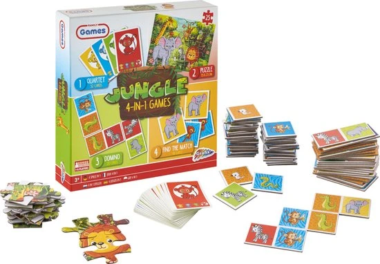 Grafix 4-in-1 Kaartspellen Voor Kinderen | Thema Jungle | Kwartet - Memory - Domino - Puzzel | Denkspel | Geschikt Voor Kinderen Vanaf 5 Jaar 3 Grafix 4-in-1 Kaartspellen Voor Kinderen | Thema Jungle | Kwartet - Memory - Domino - Puzzel | Denkspel | Geschikt Voor Kinderen Vanaf 5 Jaar