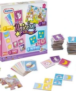 Grafix 4-in-1 Kaartspellen Voor Kinderen | Thema Unicorn | Kwartet - Memory - Domino - Puzzel | Denkspel | Spellen Voor Meisjes | Geschikt Voor Kinderen Vanaf 5 Jaar -Spellen Kast 550x400 3