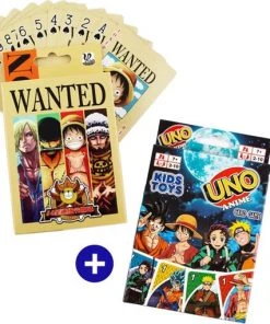 Cavear Commerce UNO Anime + WANTED Kaartspel Set - Naruto - Luffy - Manga