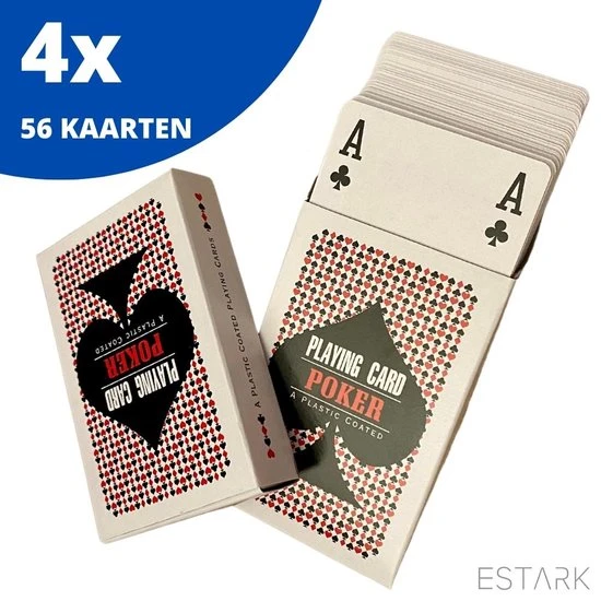 ESTARK Luxe Speelkaarten - 4 Sets - Plastic Coating - Poker Kaarten - Kaartspel - Spelkaarten - Spel Kaart - 4 X 56 - Gezelschapsspel - Spelen - Playing Cards - Cijfer In Alle 4 De Hoeken - 4 STUKS 5 ESTARK Luxe Speelkaarten - 4 Sets - Plastic Coating - Poker Kaarten - Kaartspel - Spelkaarten - Spel Kaart - 4 X 56 - Gezelschapsspel - Spelen - Playing Cards - Cijfer In Alle 4 De Hoeken - 4 STUKS - Afbeelding 3