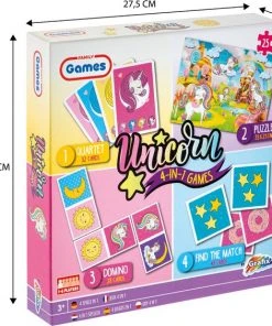 Grafix 4-in-1 Kaartspellen Voor Kinderen | Thema Unicorn | Kwartet - Memory - Domino - Puzzel | Denkspel | Spellen Voor Meisjes | Geschikt Voor Kinderen Vanaf 5 Jaar -Spellen Kast 550x565 6