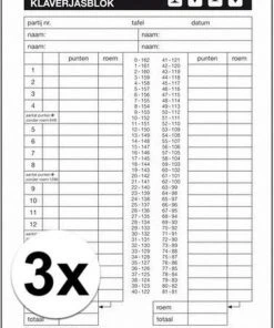Merkloos 3x Kaartspel Klaverjassen Scoreblok 50 Vellen A5